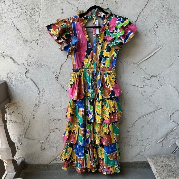 NWT Love The Label  Penelope V Neck Ruffle Maxi Dress with Drawstring Be… - Picture 5 of 10
